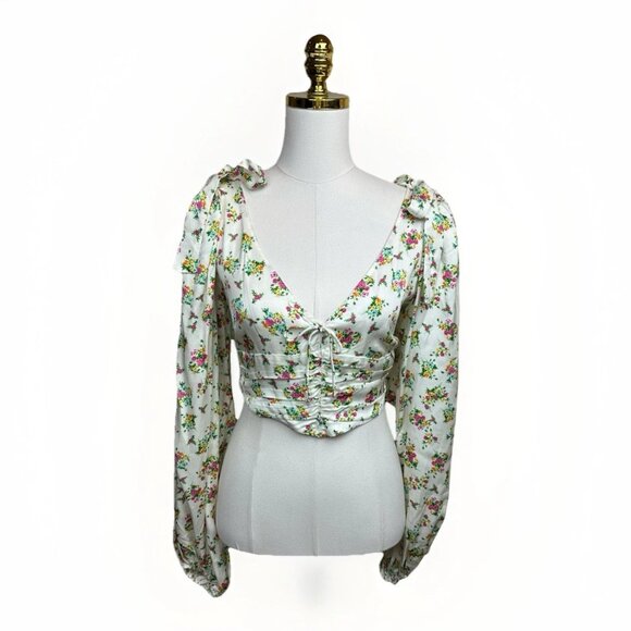 ✨ NWOT For Love & Lemons Tanya Crop Top M Satin Boned Bust $144 - Picture 5 of 13